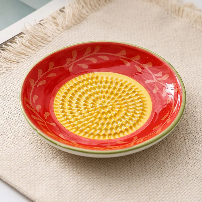 2 in 1 Garlic Ginger Masher Ceramic Round Grater Plate Manual Vegetable Fruit Grinding Tool for Kitchen Cooking Use