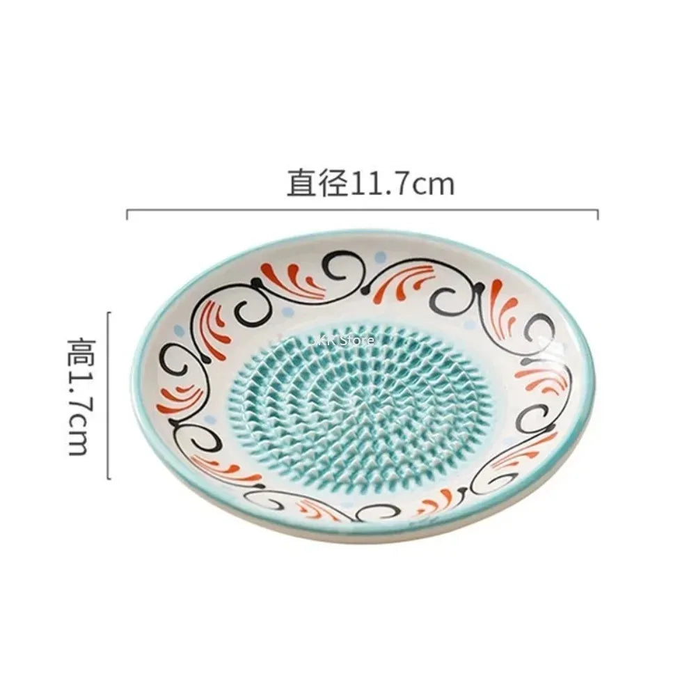 2 in 1 Garlic Ginger Masher Ceramic Round Grater Plate Manual Vegetable Fruit Grinding Tool for Kitchen Cooking Use
